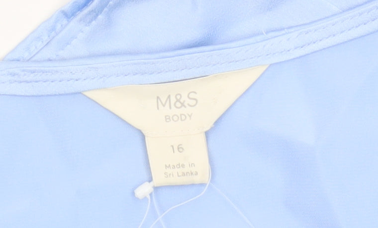 Marks & Spencer Women Blue Size 16 Satin Kimono Tie Nightwear Robe