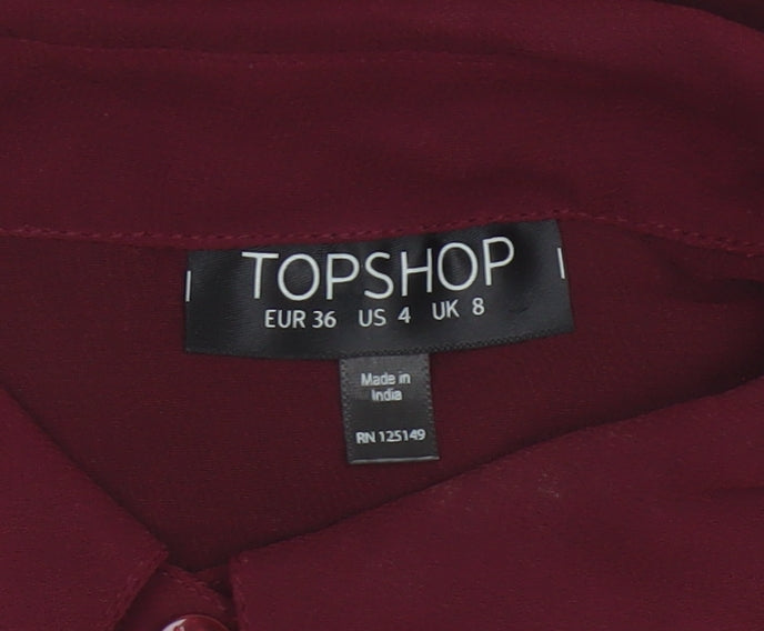 Topshop Women Burgundy UK 8 Sheer Beaded Sleeveless Collared Blouse