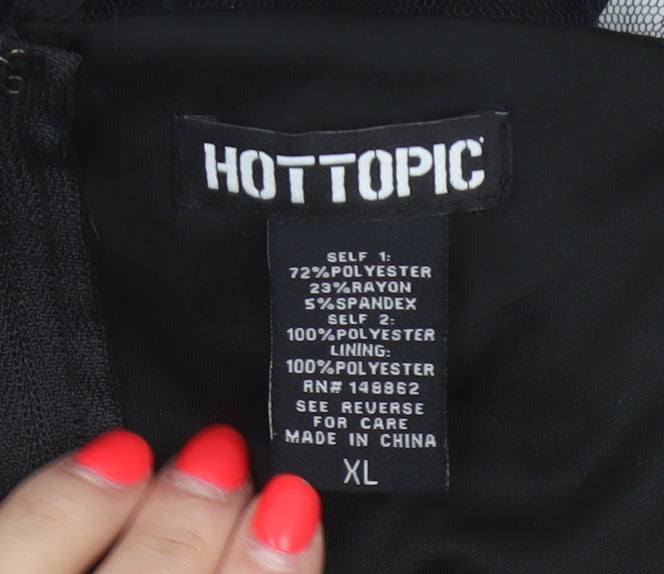 Hot Topic Women Black XL Cat Mesh Skater Dress Gothic