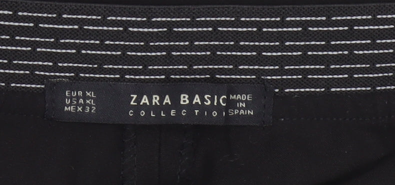 Zara Basic Women Black UK 16 Straight Leg Stretch Trousers