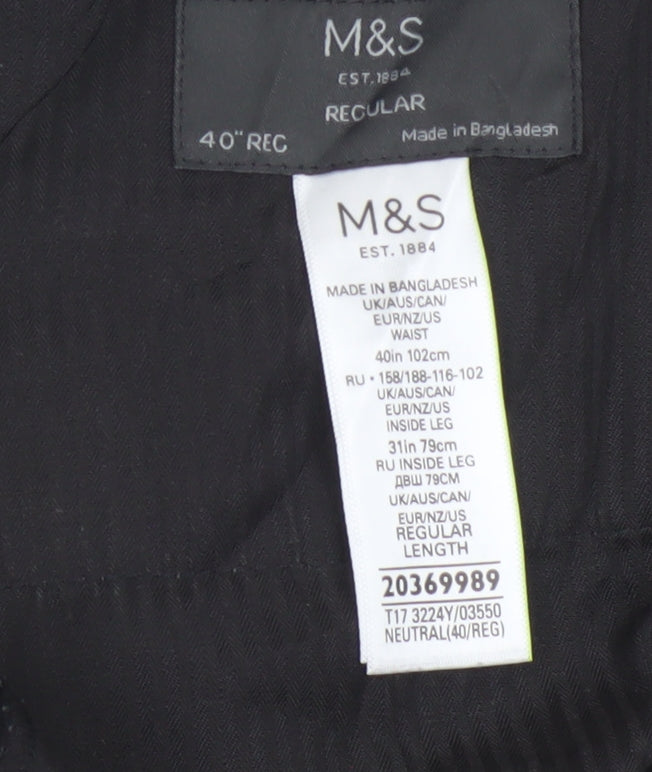 Marks & Spencer Men's Grey 40R Regular Fit Dress Trousers