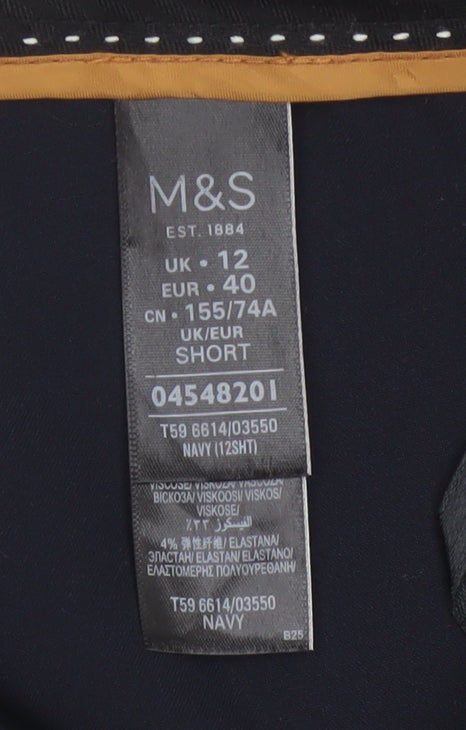 M&S Women’s Navy Blue UK 12 Short Flared Tailored Trousers