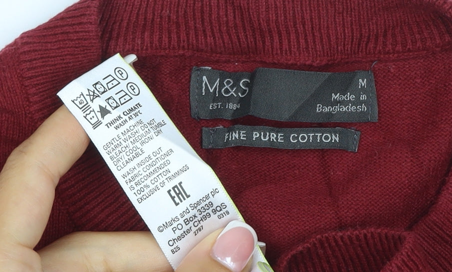 Marks and Spencer Men's Red M Fine Pure Cotton Crew Neck Jumper