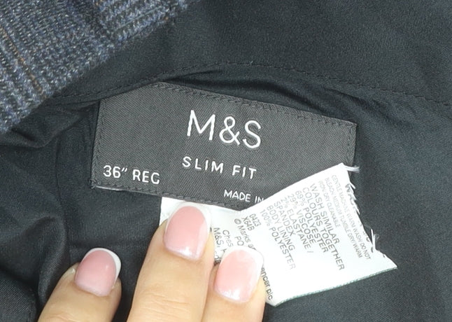 Marks & Spencer Men’s Black 36 Slim Fit Wool Blend Dress Trousers