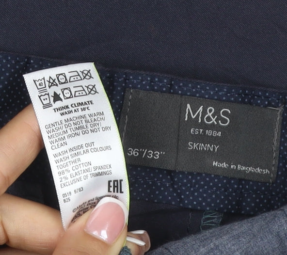 Marks & Spencer Men Blue 36/33 Skinny Fit Stretch Chino Trousers NWT