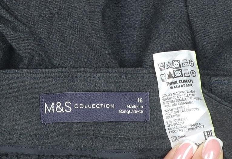Marks & Spencer Women's Black Size 16 Regular Straight Leg Trousers