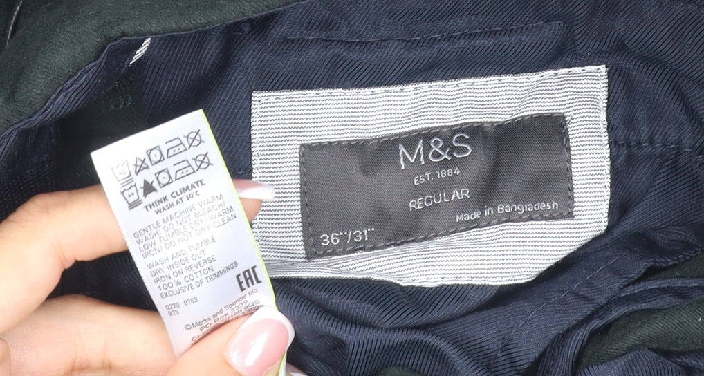 Marks and Spencer Women’s Black Cotton Straight Trousers 36/31 Regular