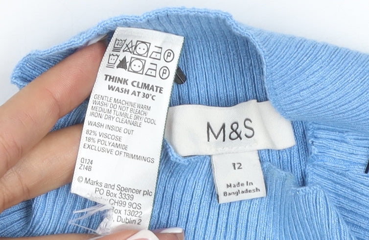 Marks and Spencer Women Blue Size 12 Ribbed Knit Tank Top