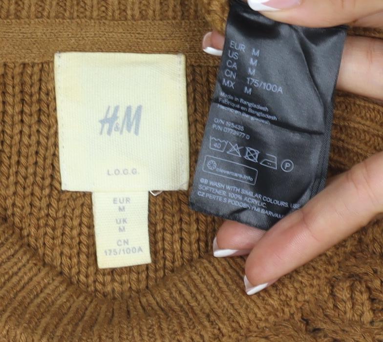 H&M Women Brown M Cable Knit Cotton Crew Neck Pullover Jumper