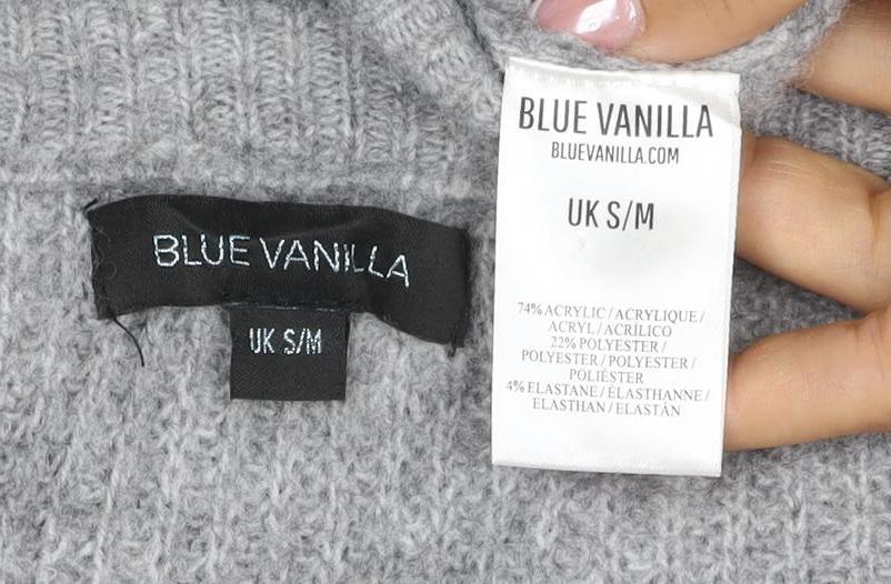 Blue Vanilla Women Grey S/M V-Neck Short Sleeve Knit Jumper