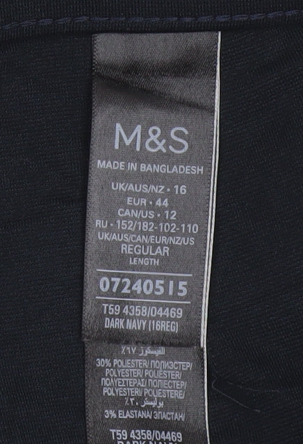 Marks & Spencer Women’s Black UK 16 Regular Pull-On Straight Trousers