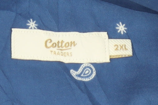 Cotton Traders Men’s Blue 2XL Paisley Print Short Sleeve Button-Up Shirt
