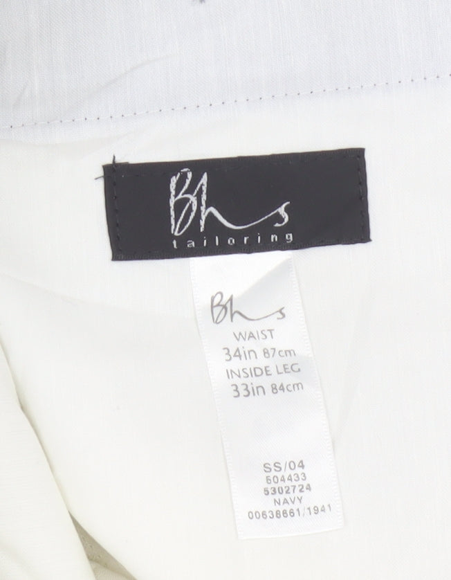 Bhs Mens Navy Pinstripe Wool Blend Dress Trousers 34in 33in Leg