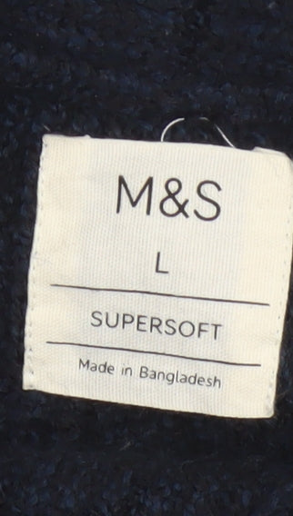 Marks and Spencer Men Blue L Chunky Knit Button Cardigan Pockets