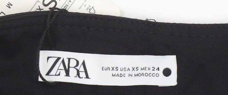 Zara Women Black XS High Rise Wide-Leg Wool Blend Trousers