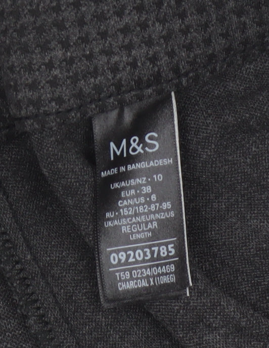 Marks & Spencer Women Grey Check Wide Leg Stretch Trousers UK 10 Regular