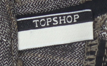 Topshop Women Grey Herringbone Wide Leg Linen Trousers UK 6 Long