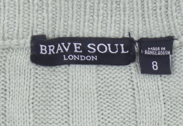 Brave Soul Women Green Size 8 V-Neck Cable Knit Pullover Jumper