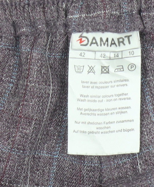 Damart Women’s Purple Check Straight Trousers UK 14 Elastic Waist