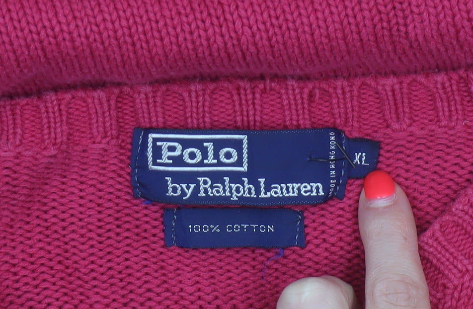 Polo Ralph Lauren Men's Pink XS Crew Neck Cotton Logo Jumper