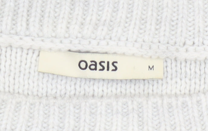 Oasis Women Ivory M Cable Knit Crochet Raglan Crew Neck Jumper
