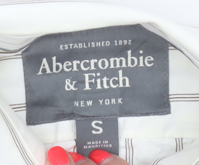 Abercrombie & Fitch Men White Striped Cotton Button-Up Shirt Size S