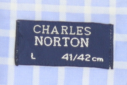 Charles Norton Men's Blue Check Short Sleeve Shirt L 41/42cm Button-Up