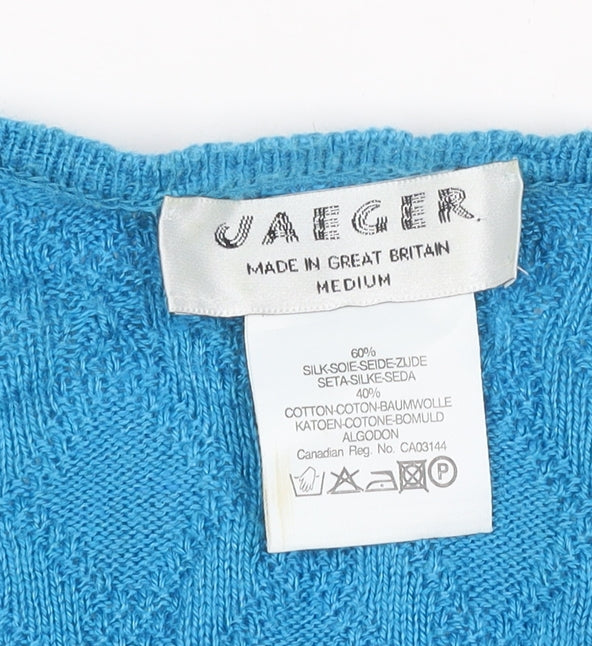 Jaeger Women’s Blue Silk Cotton Cable Knit Short Sleeve Jumper M
