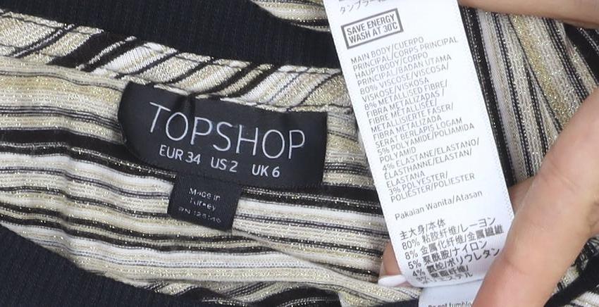 Topshop Women Gold Black Stripe Jersey T-Shirt UK 6 Short Sleeve