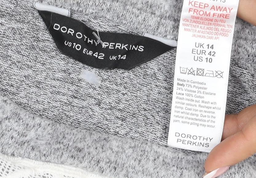 Dorothy Perkins Women Grey UK 14 Pullover Jumper Crochet Lace Balloon Sleeve