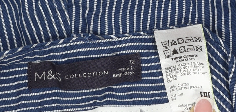 Marks and Spencer Women’s Blue Striped Size 12 Straight Cotton Trousers