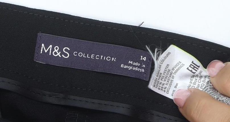 M&S Women Black UK 14 Wide-Leg Tailored Work Trousers