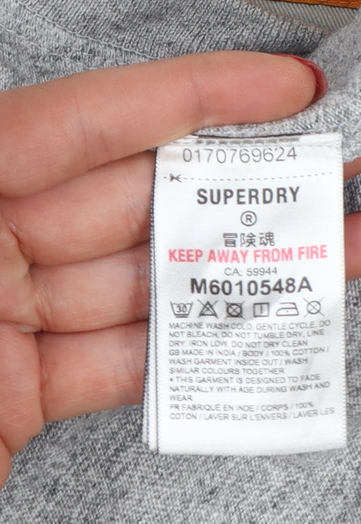 Superdry Men's Grey M Long Sleeve Henley T-Shirt Machined Goods