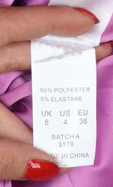 Oh Polly Women Purple UK 8 Bodycon Short Ruched Satin Party Dress