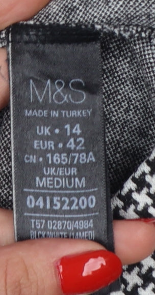 M&S Women Black White Houndstooth Stretch Leggings UK 14