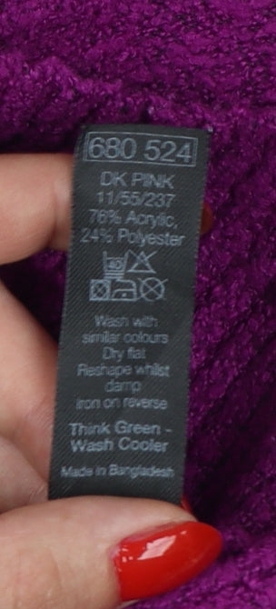 M&Co Women’s Purple Size 14 Henley High Neck Knit Jumper