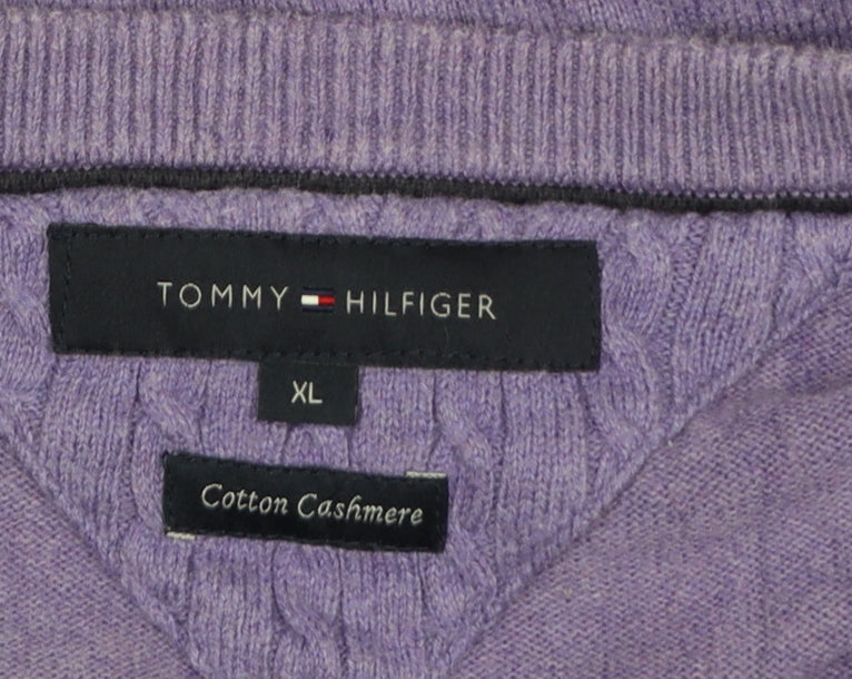 Tommy Hilfiger Men’s Purple XL Cotton Cashmere V-Neck Pullover Jumper