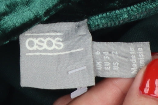 ASOS Women Green Velvet Pleated Skater Mini Skirt UK 6