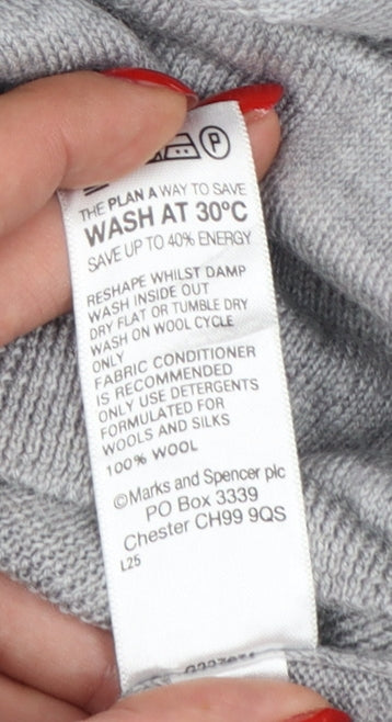 Marks and Spencer Unisex Grey UK 12 Pure Merino Wool V-Neck Jumper
