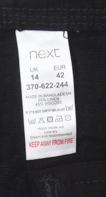 Next Women’s Black UK 14 Linen Blend Straight Trousers Pockets