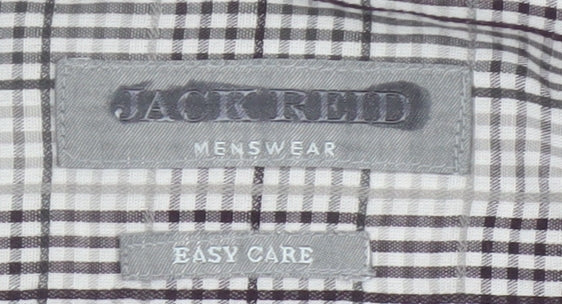 Jack Reid Men Grey Check Short Sleeve Button-Up Shirt 17 Easy Care