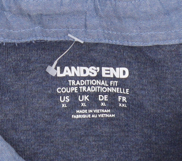 Lands' End Men's Grey XL Long Sleeve Cotton Blend Polo Traditional Fit