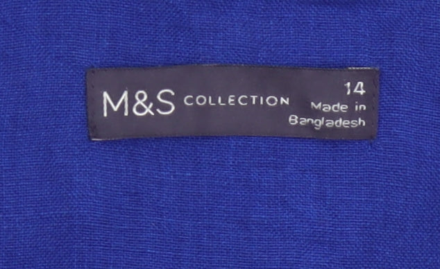 Marks & Spencer Women Blue UK 14 Linen Sleeveless Button-Up Blouse