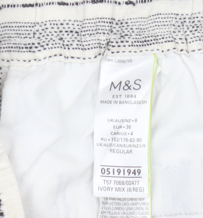 Marks and Spencer Women's Ivory Striped Paperbag Trousers UK 8