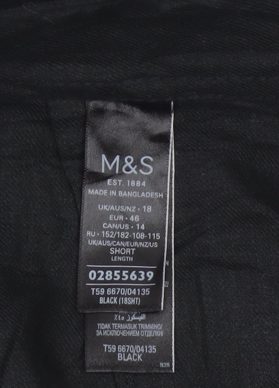 Marks and Spencer Women Black UK 18 Short Linen Wide Leg Cropped Trousers