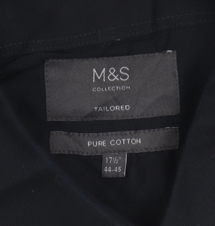 Marks & Spencer Men Black 17.5 Tailored Pure Cotton Long Sleeve Shirt