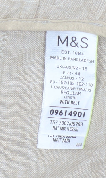 Marks & Spencer Women’s Beige UK 16 Linen Paperbag Belt Trousers