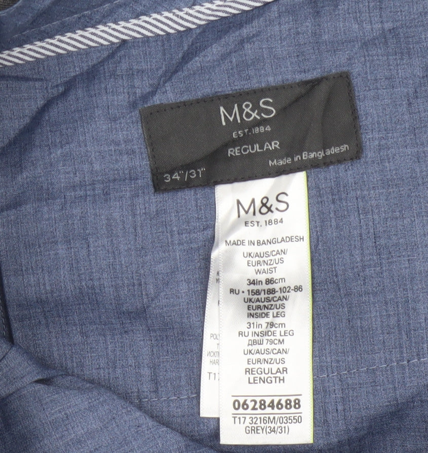Marks and Spencer Men’s Grey 34/31 Regular Dress Trousers