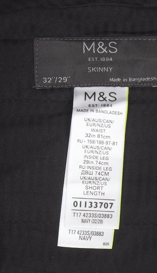 Marks and Spencer Men's Navy 32/29 Skinny Dress Trousers Slim Fit