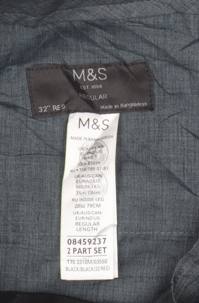 Marks and Spencer Men Black 32 Regular Straight Dress Trousers